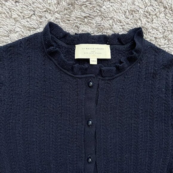 La Maille Sezane Sweater Cardigan Women's Merino Wool Blue - Picture 3 of 11